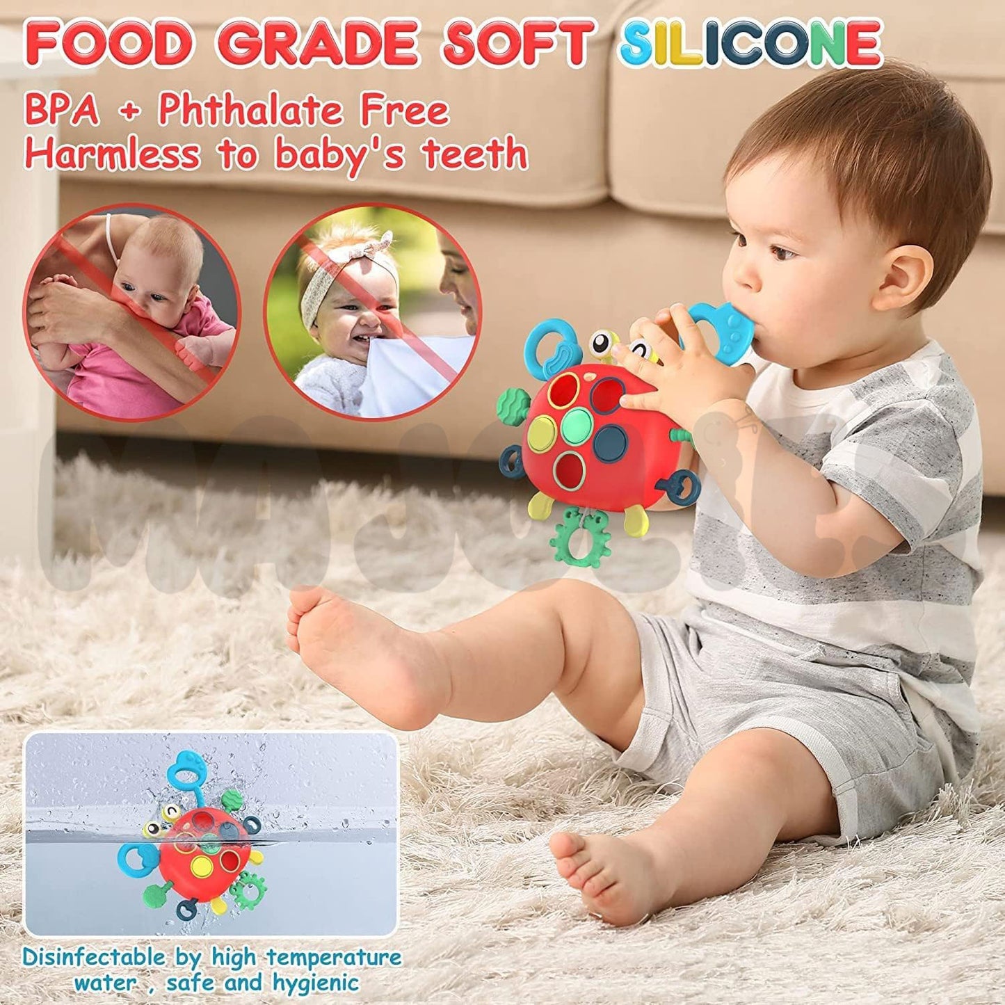 Multi-sensory Pull String Toy - Crab