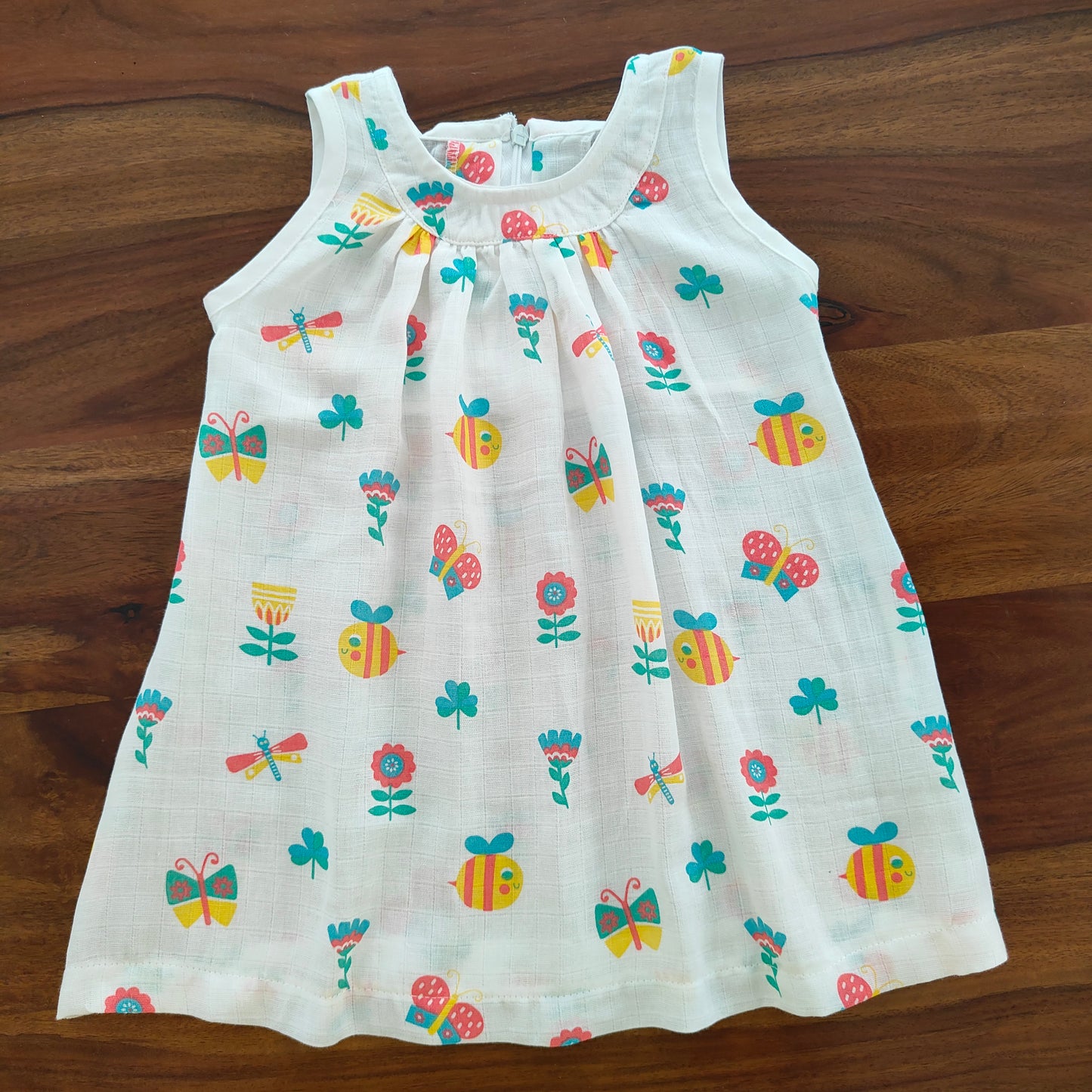 Soft Muslin Zip Frock for Baby Girls (1 YR) – Breathable Summer Wear with Vibrant Prints