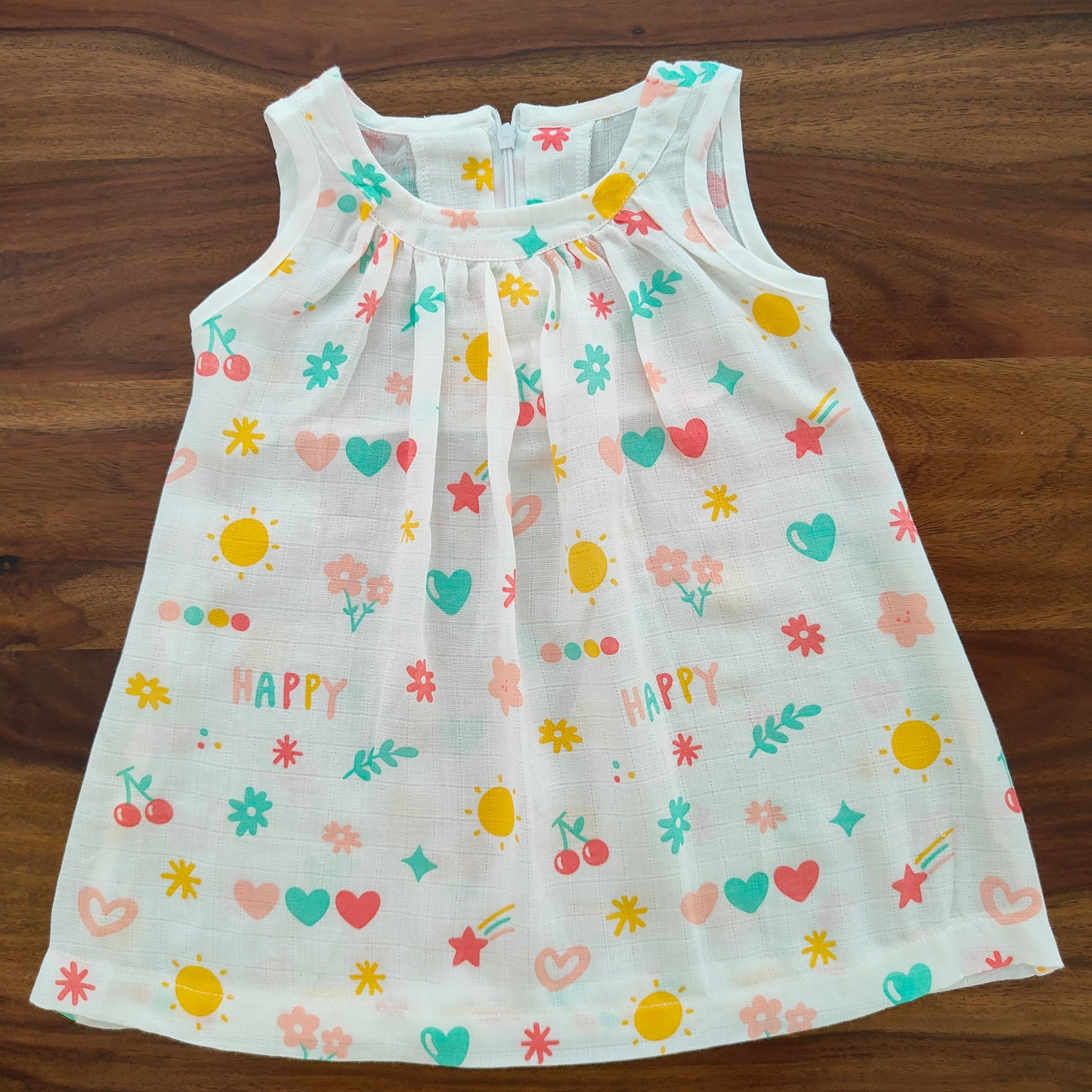 Soft Muslin Zip Frock for Baby Girls (1 YR) – Breathable Summer Wear with Vibrant Prints