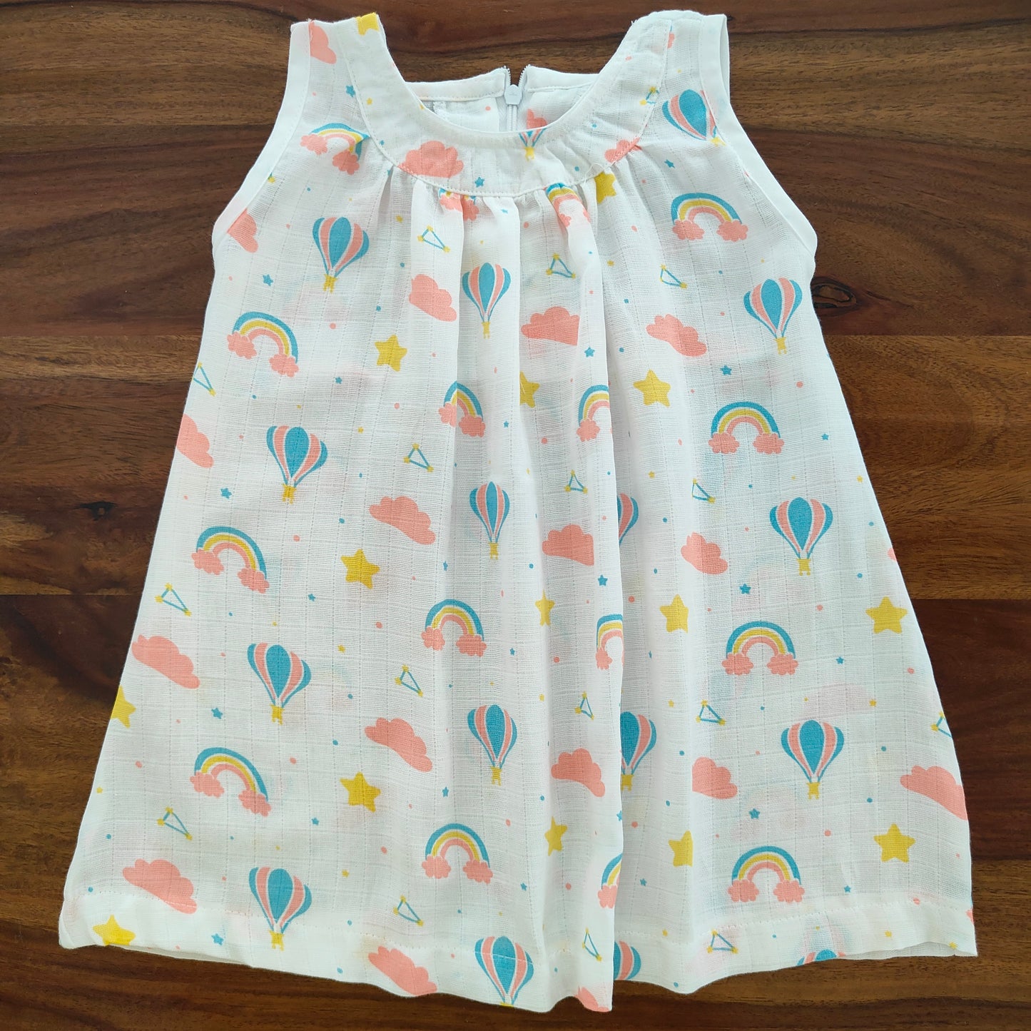 Soft Muslin Zip Frock for Baby Girls (1 YR) – Breathable Summer Wear with Vibrant Prints