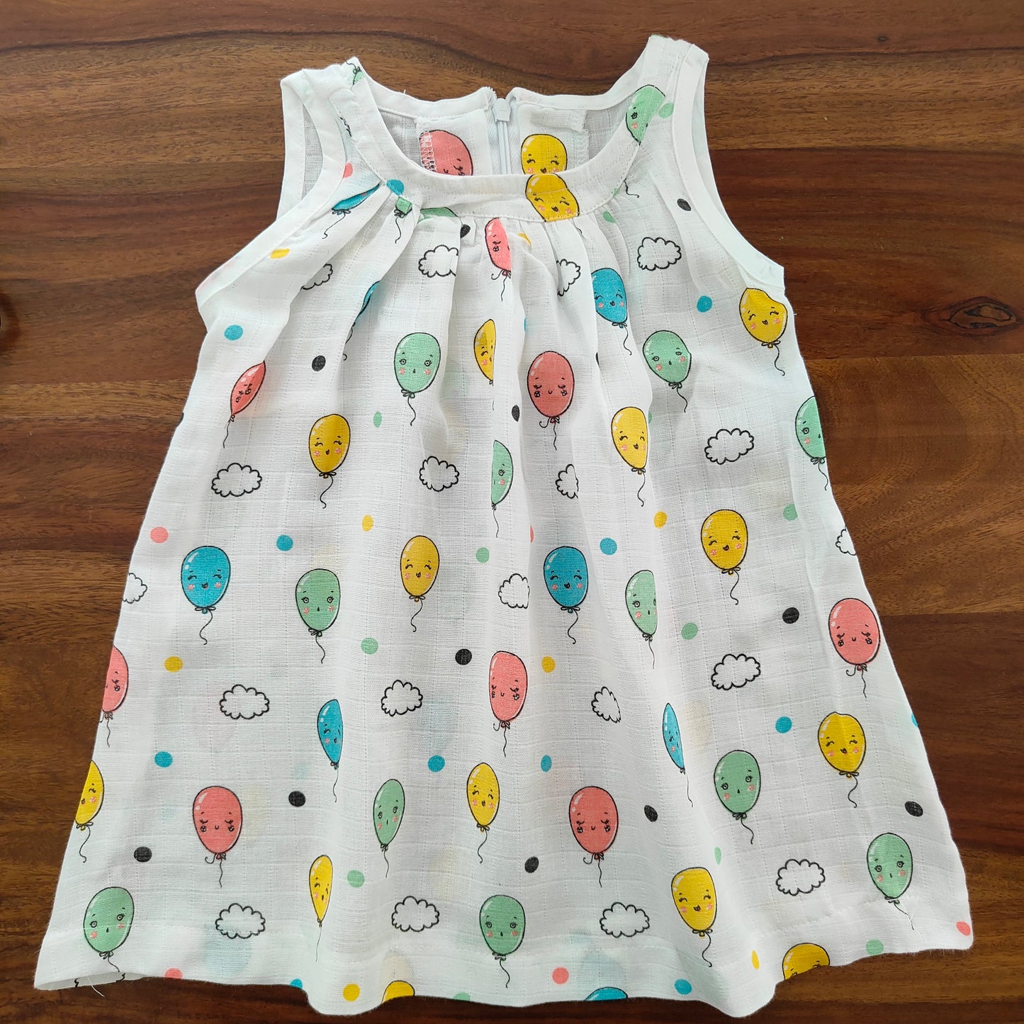 Soft Muslin Zip Frock for Baby Girls (12-24 M) – Breathable Summer Wear with Vibrant Prints