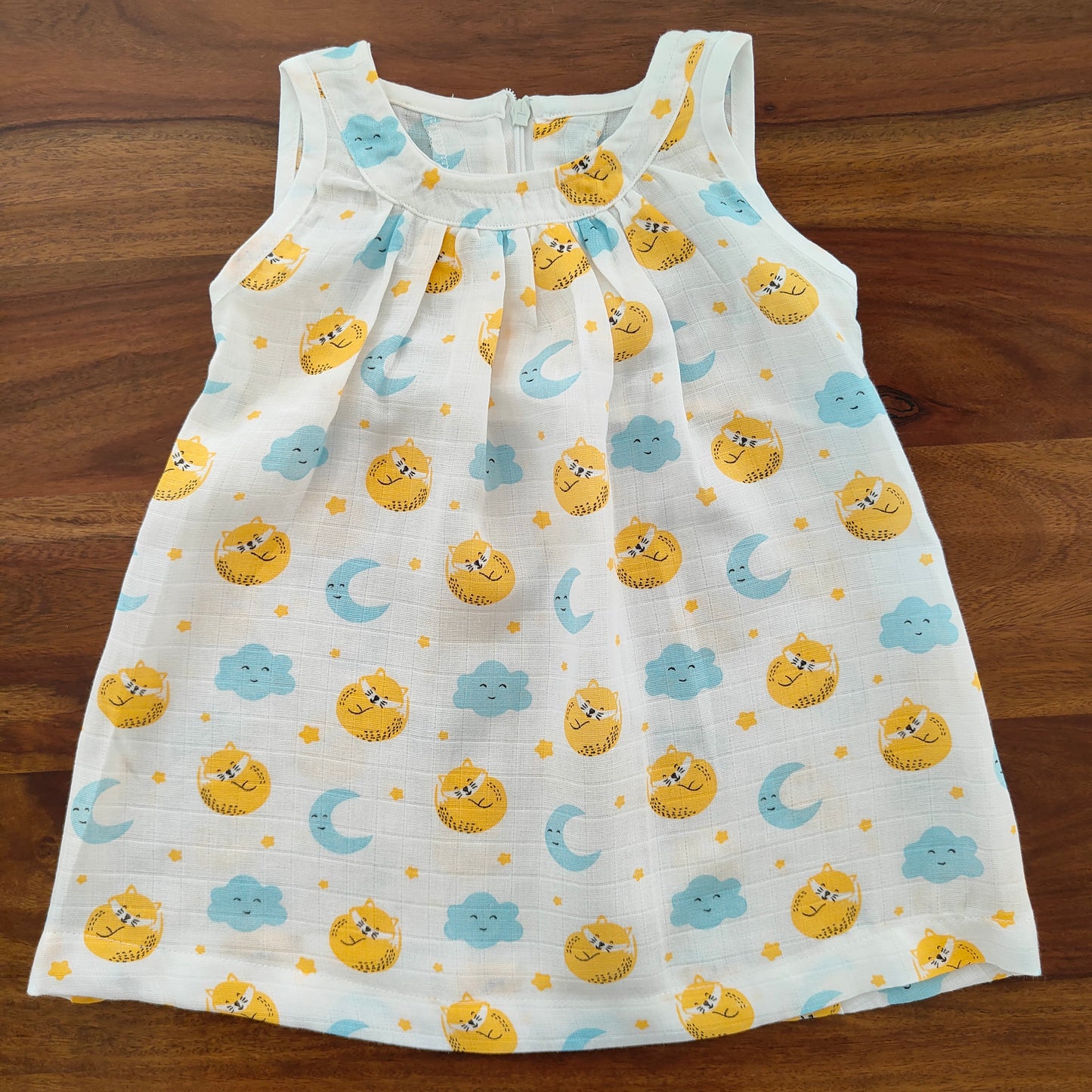 Soft Muslin Zip Frock for Baby Girls (1 YR) – Breathable Summer Wear with Vibrant Prints