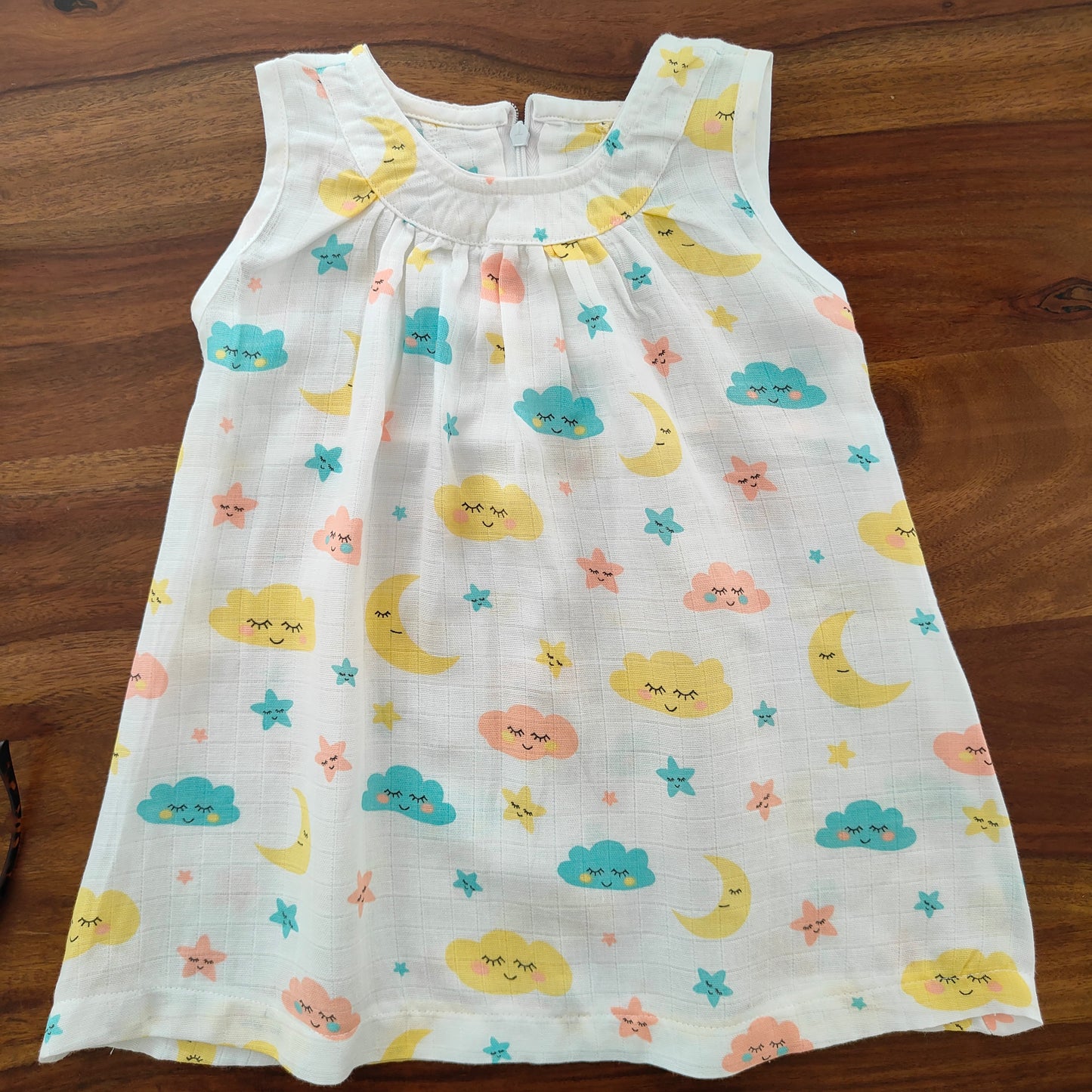 Soft Muslin Zip Frock for Baby Girls (1 YR) – Breathable Summer Wear with Vibrant Prints