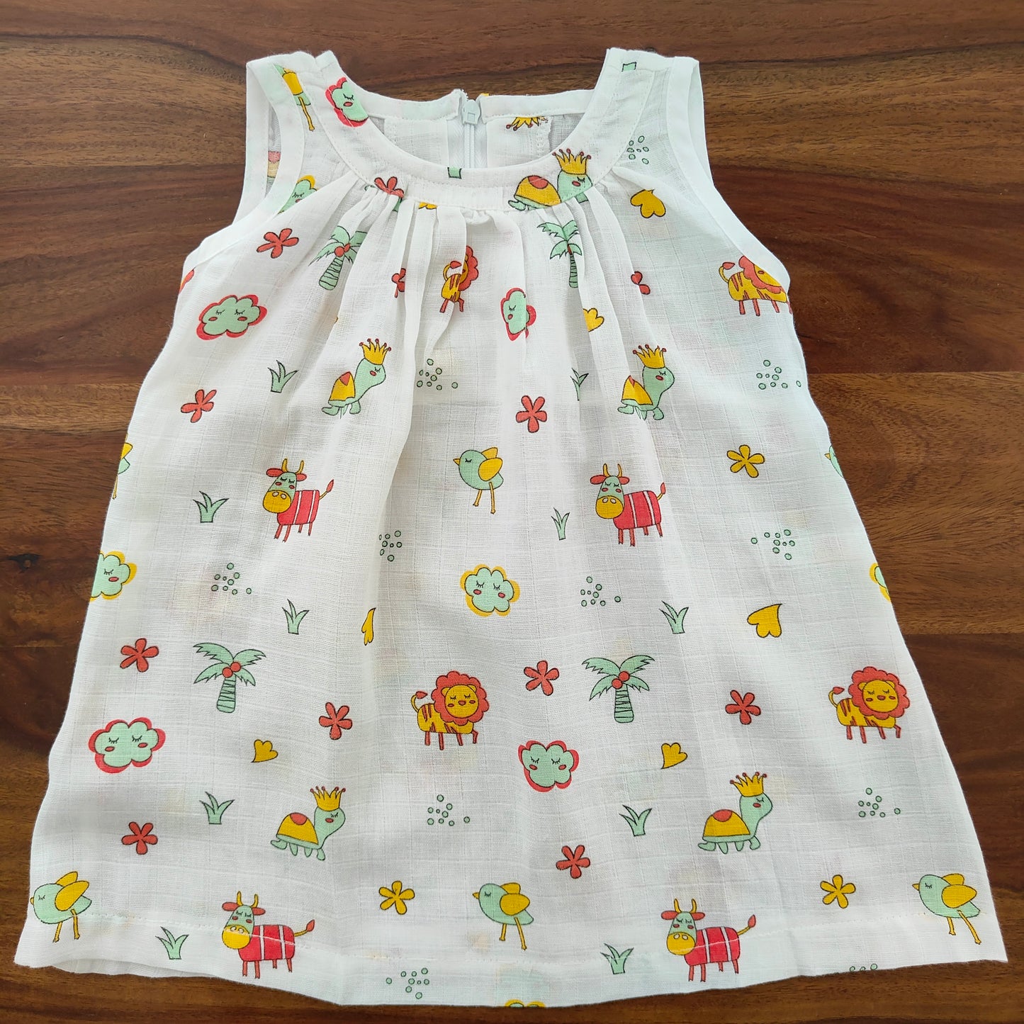 Soft Muslin Zip Frock for Baby Girls (12-24 M) – Breathable Summer Wear with Vibrant Prints