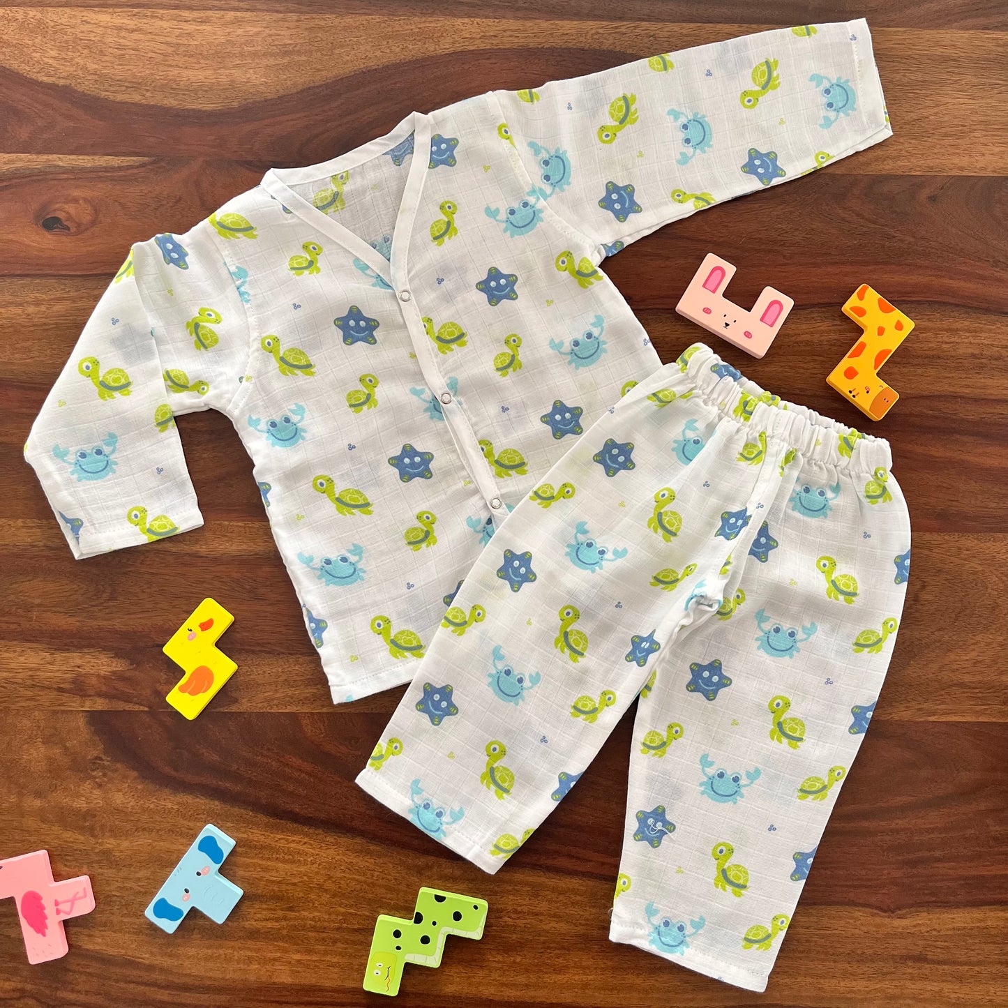 Soft Muslin Full Sleeve Jhabla with Pant (1 YR)