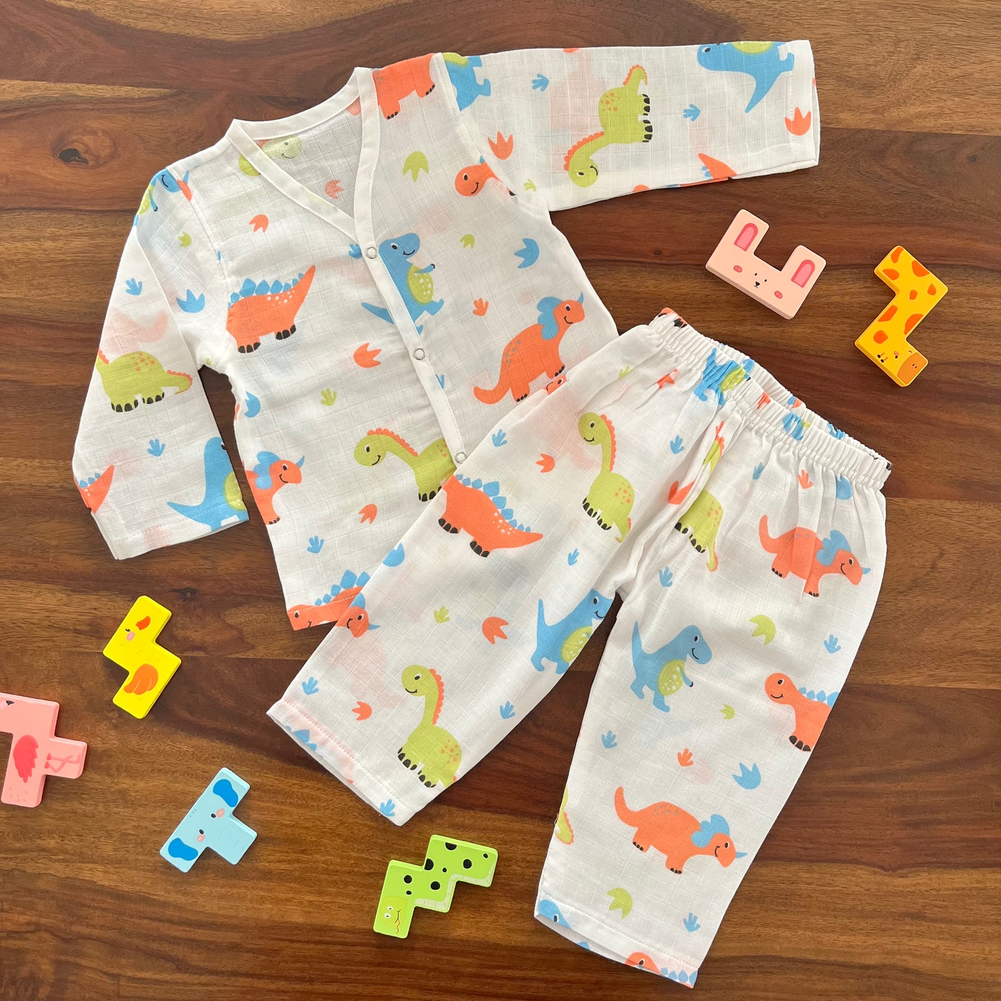 Soft Muslin Full Sleeve Jhabla with Pant (1 YR)