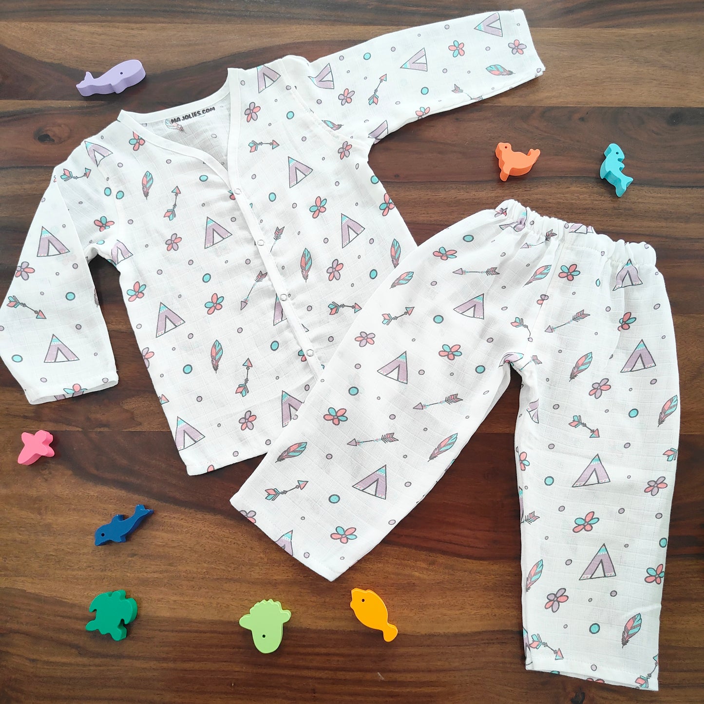 Soft Muslin Full Sleeve Jhabla with Pant (2 YRS)