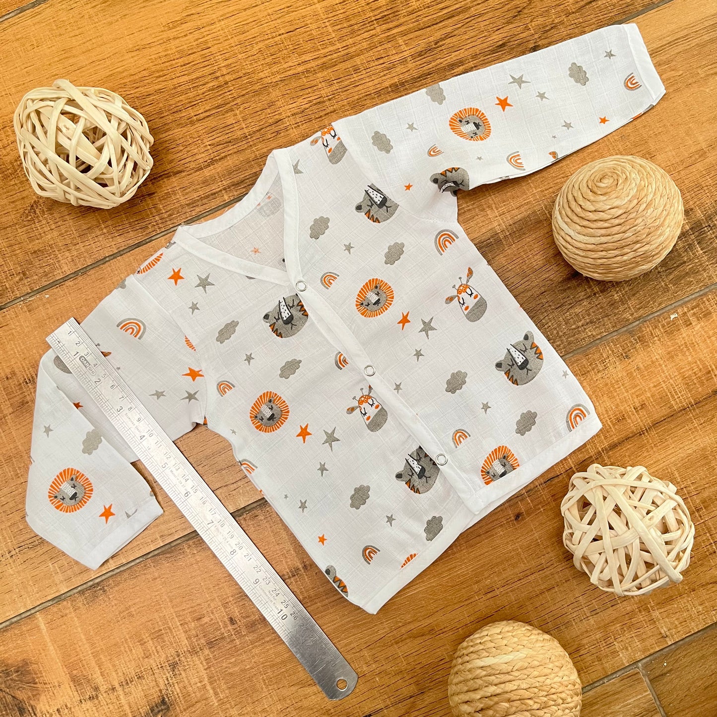 Soft Muslin Full Sleeve Jhabla with Pant (0-3M)