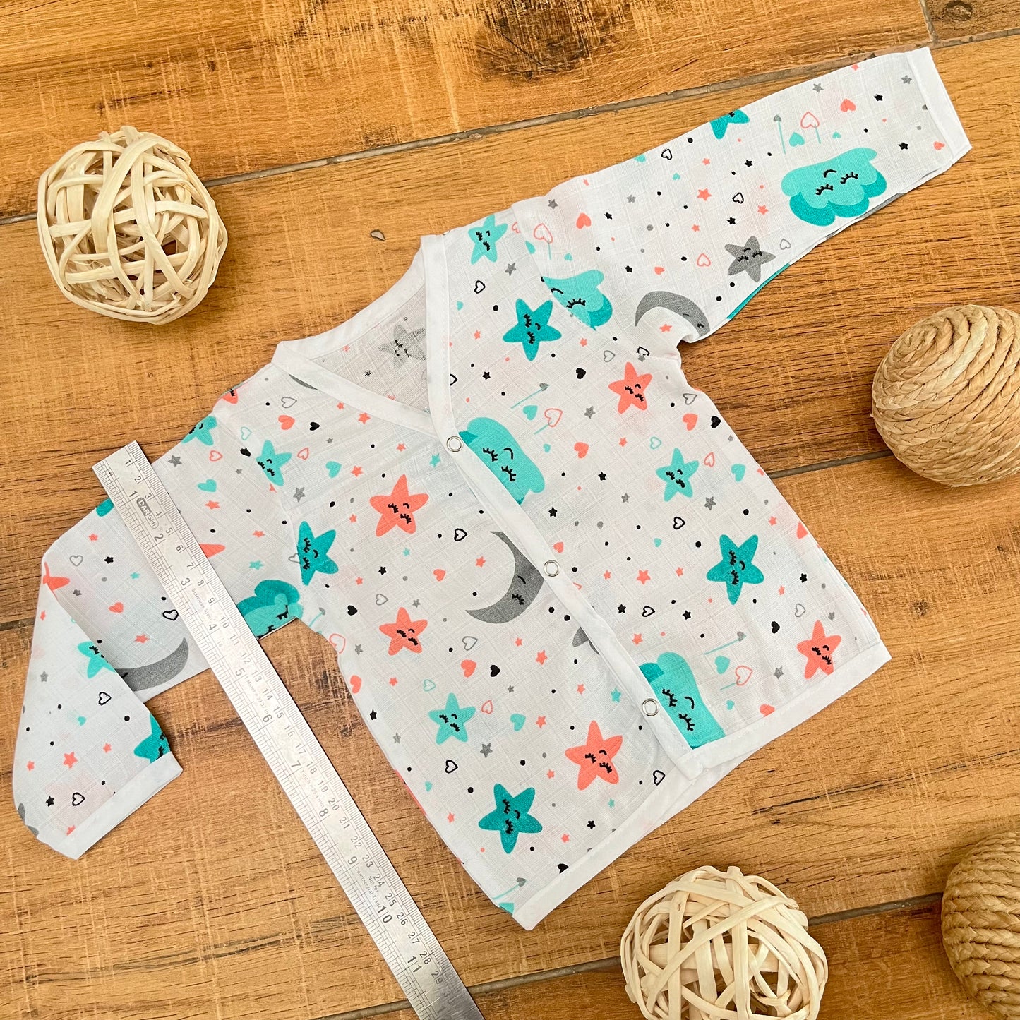 Soft Muslin Full Sleeve Jhabla with Pant (0-3M)