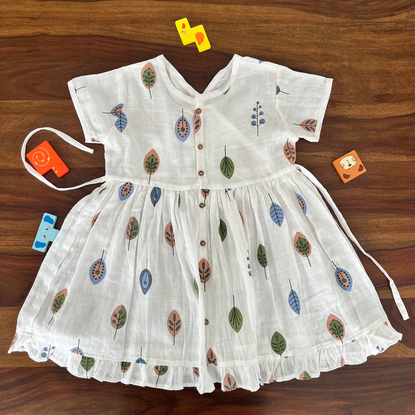 Soft Muslin Button Frocks 5Y - Breathable Summer Wear with 3 Vibrant Prints