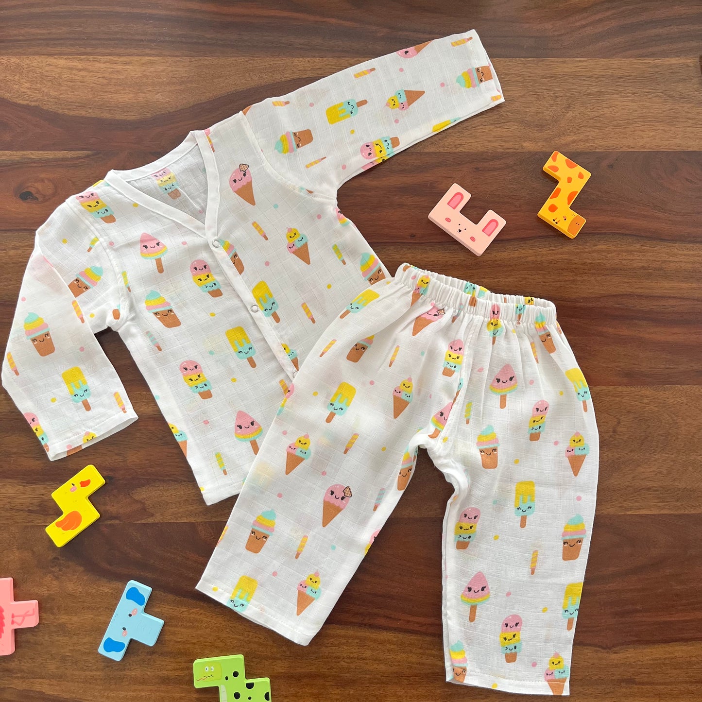 Soft Muslin Full Sleeve Jhabla with Pant (1 YR)