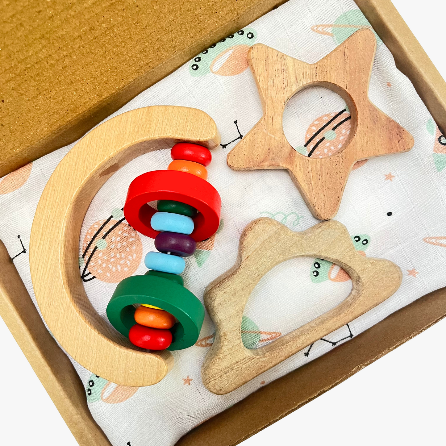 Infant Rattle & Teether Set (3pcs) - Beaded Rattle x 1, Teether x 2
