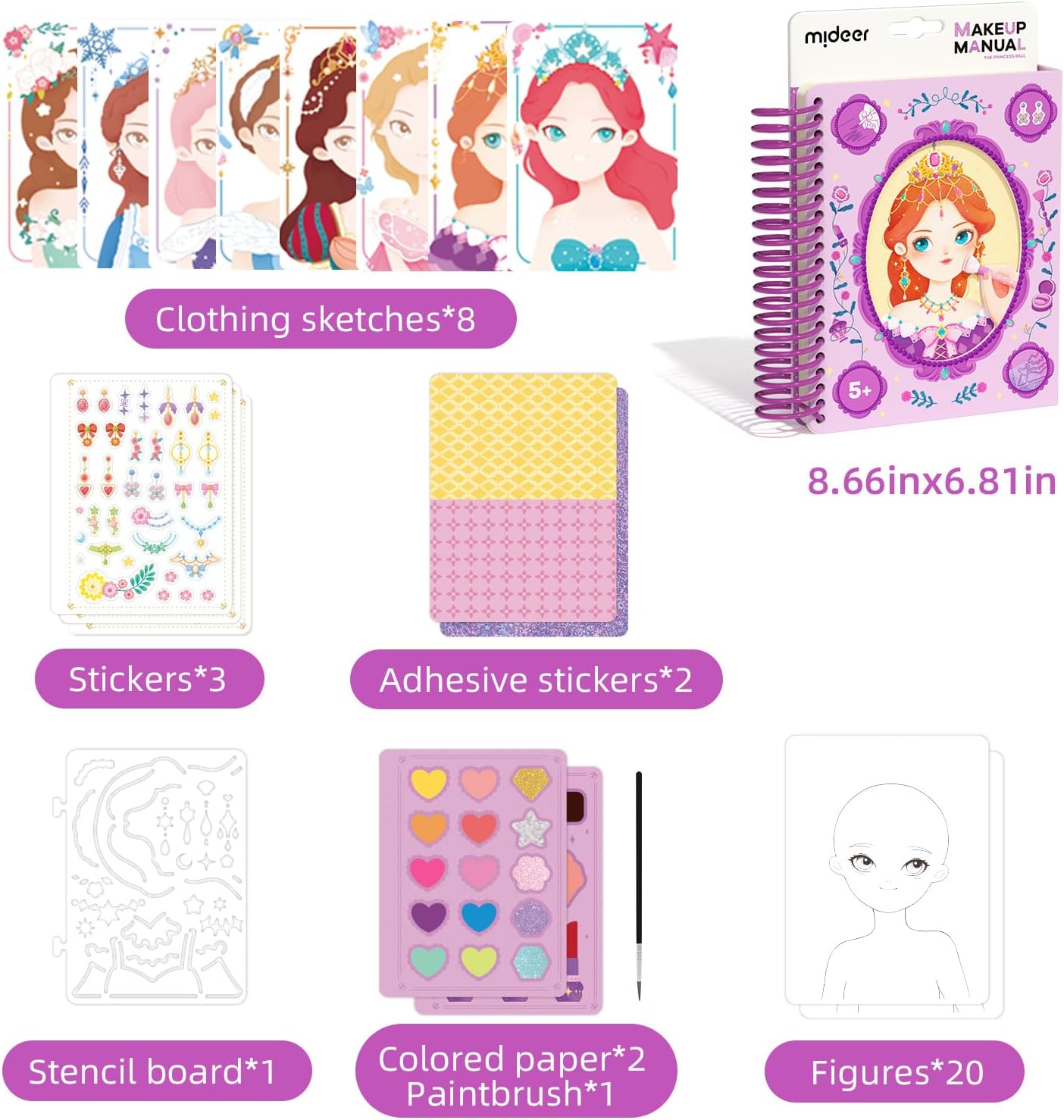MiDeer Makeup Manual – The Princess Ball | Fashion Design & Watercolor Activity Book for Kids