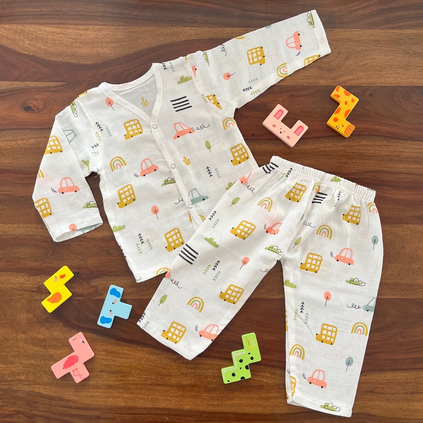 Soft Muslin Full Sleeve Jhabla with Pant (1 YR)