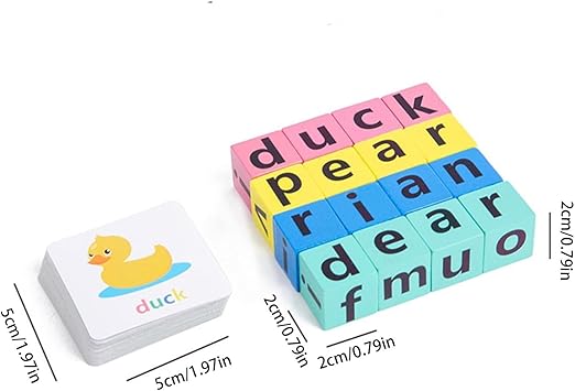 Spelling Game with Wooden Cube Letter Blocks