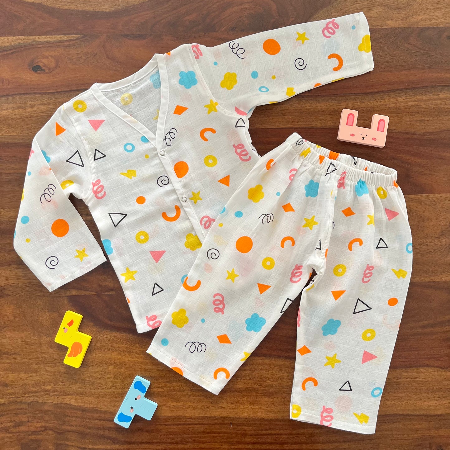 Soft Muslin Full Sleeve Jhabla with Pant (1 YR)