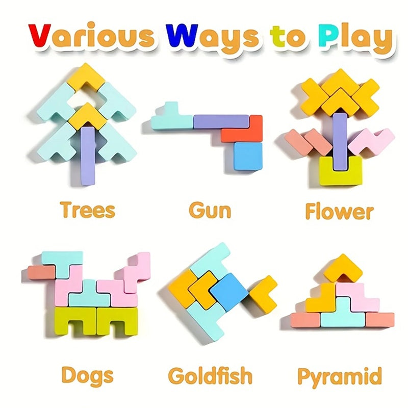 Wooden Tetris Puzzle and Patterns Toy