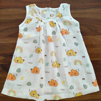 Soft Muslin Zip Frock (2 YRS) – Breathable Summer Wear with Vibrant Prints