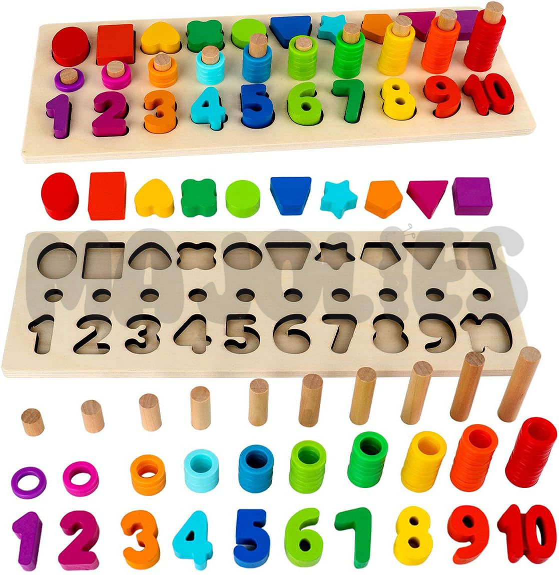 3-in-1 Montessori Numbers & Shapes Board