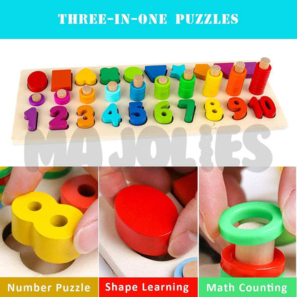 3-in-1 Montessori Numbers & Shapes Board