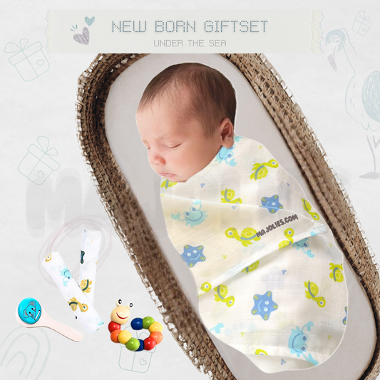 Snuggle & Play Newborn Gift Set – Muslin Swaddle & Wooden Toys