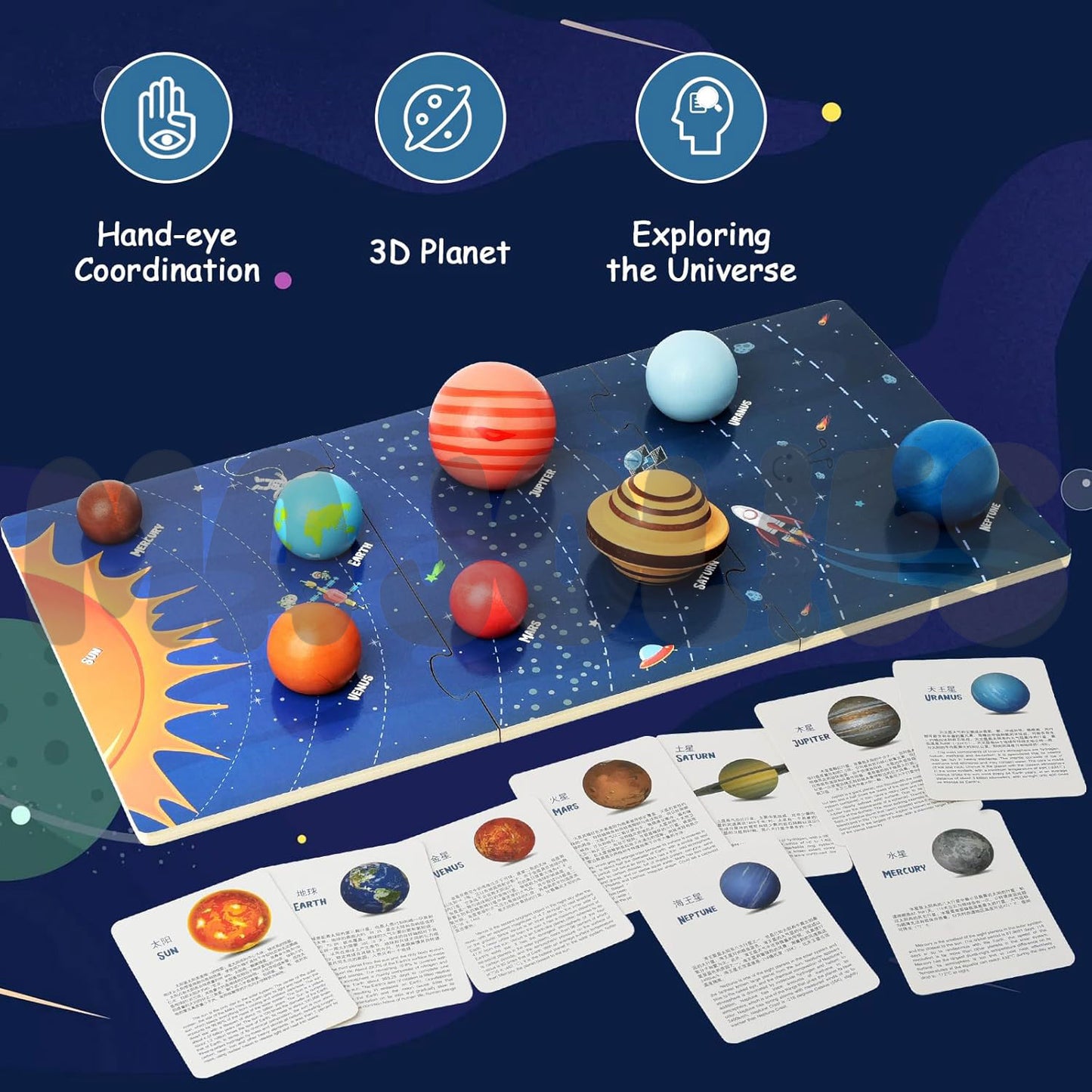 Planet 3D Wooden Puzzle Set (with Flashcards)