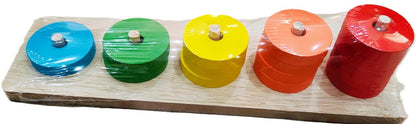 TODDLER SET04: Contains Knob Puzzle, Stacker 1-in-5 Simple, Wooden lacing Clock