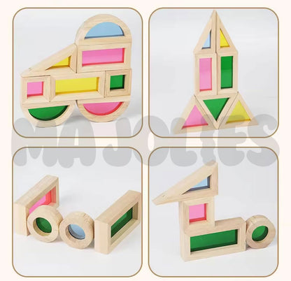 Wooden Rainbow Building Blocks for Kids 32 Pcs