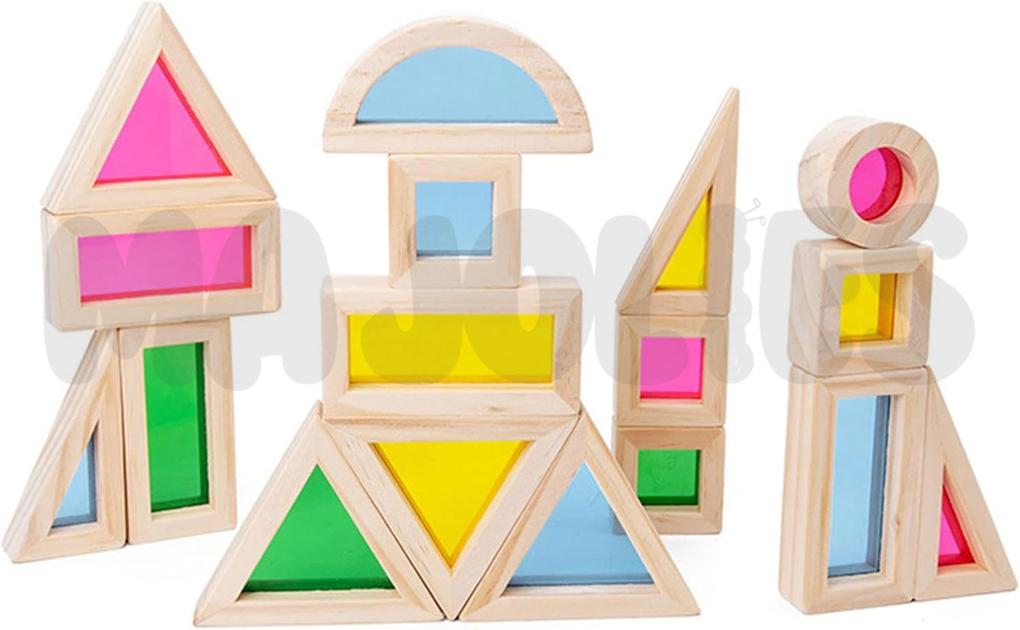 Wooden Rainbow Building Blocks for Kids 32 Pcs