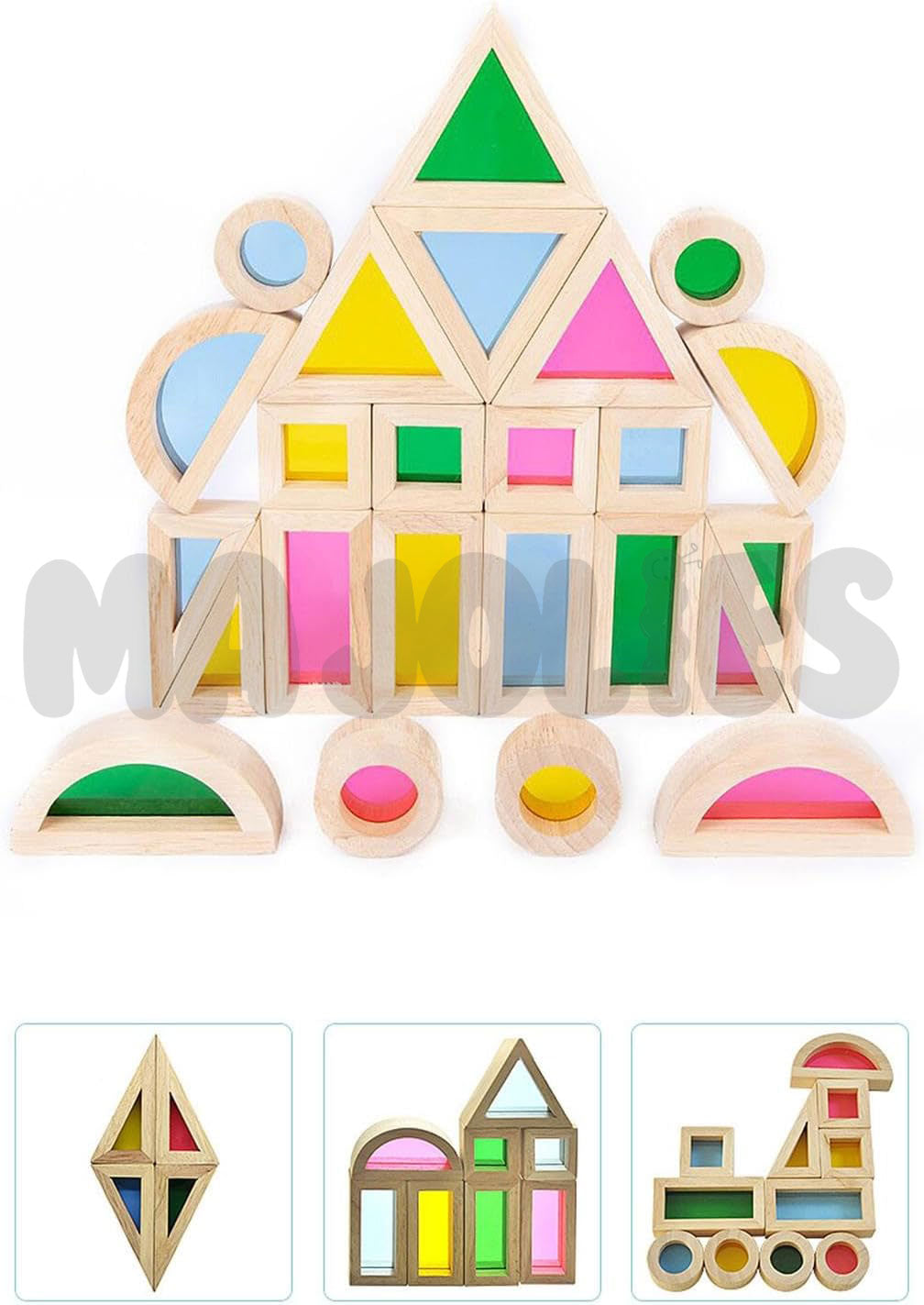 Wooden Rainbow Building Blocks for Kids 32 Pcs