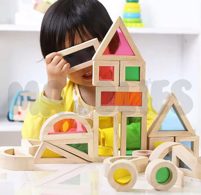 Wooden Rainbow Building Blocks for Kids 32 Pcs