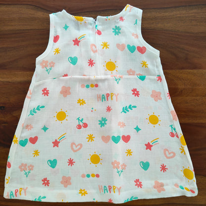 Soft Muslin Zip Frock for Baby Girls (1 YR) – Breathable Summer Wear with Vibrant Prints