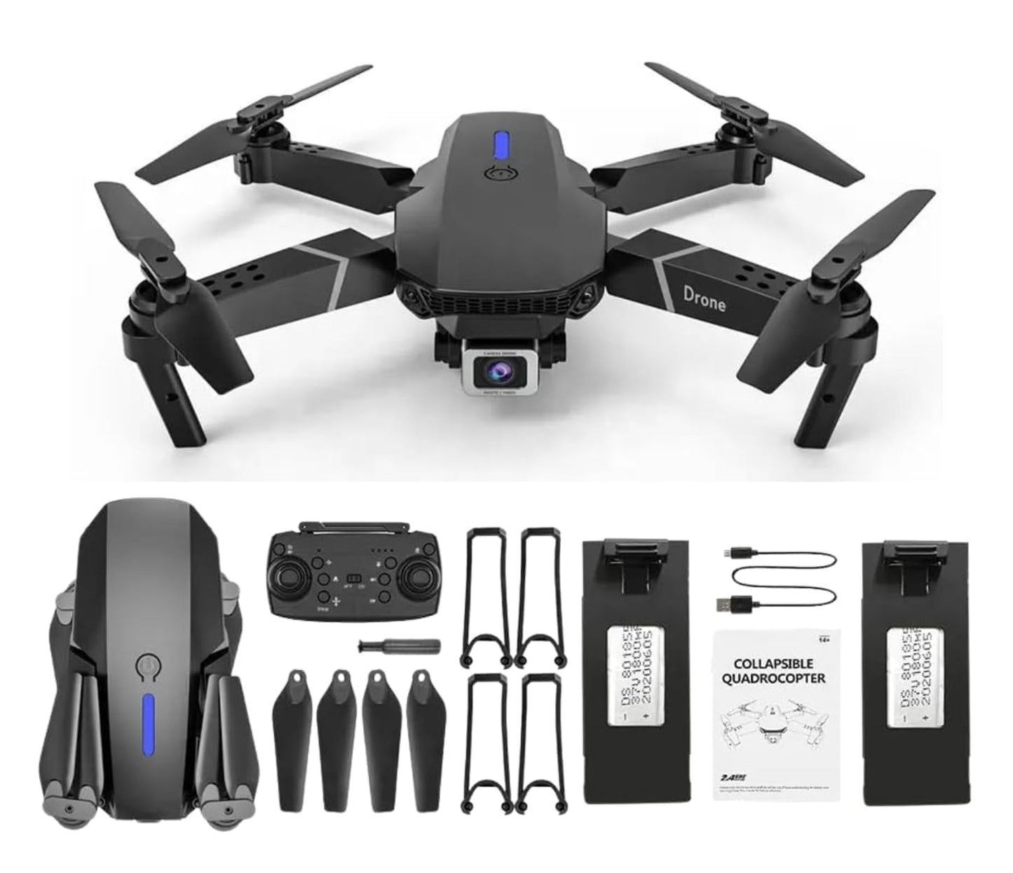 E88 Drone with 1080P Camera 2 Batteries One Key Take Off Land Altitude Hold Automatic Avoidance Obstacles 360° Flip with Aerial Photography Drone Multicolor