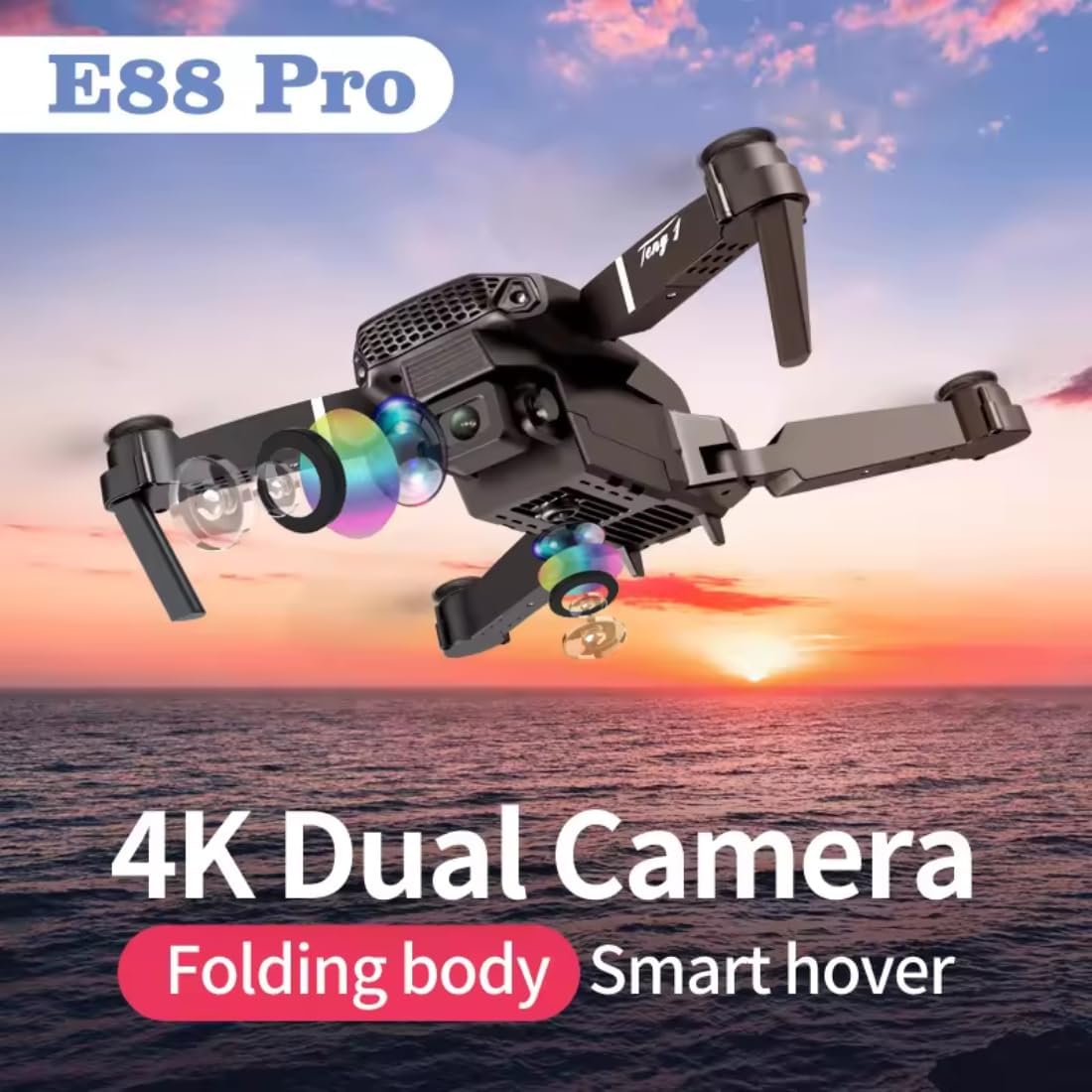 E88 Drone with 1080P Camera 2 Batteries One Key Take Off Land Altitude Hold Automatic Avoidance Obstacles 360° Flip with Aerial Photography Drone Multicolor