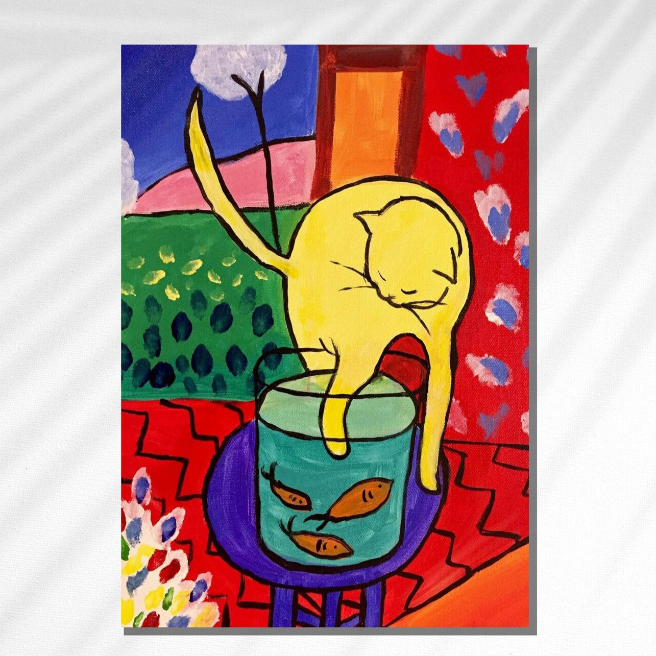 Henri Matisse - Yellow cat and Goldfish (Canvas 5x5")