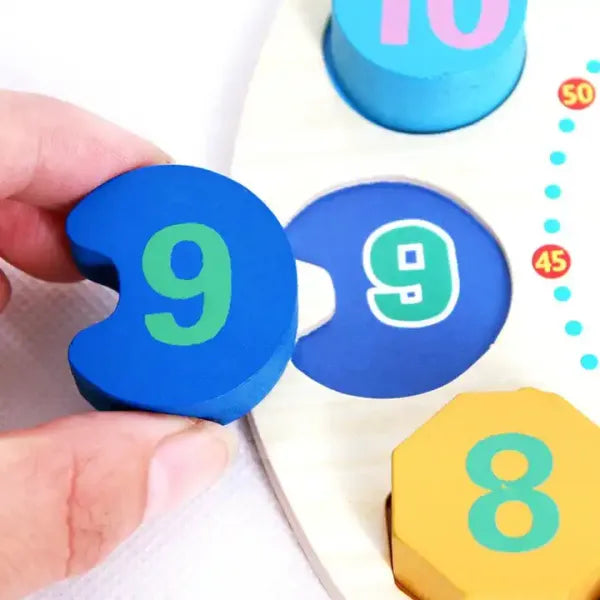 TODDLER SET04: Contains Knob Puzzle, Stacker 1-in-5 Simple, Wooden lacing Clock