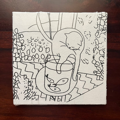 Henri Matisse - Yellow cat and Goldfish (Canvas 5x5")