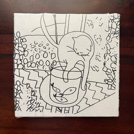 Henri Matisse - Yellow cat and Goldfish (Canvas 5x5")