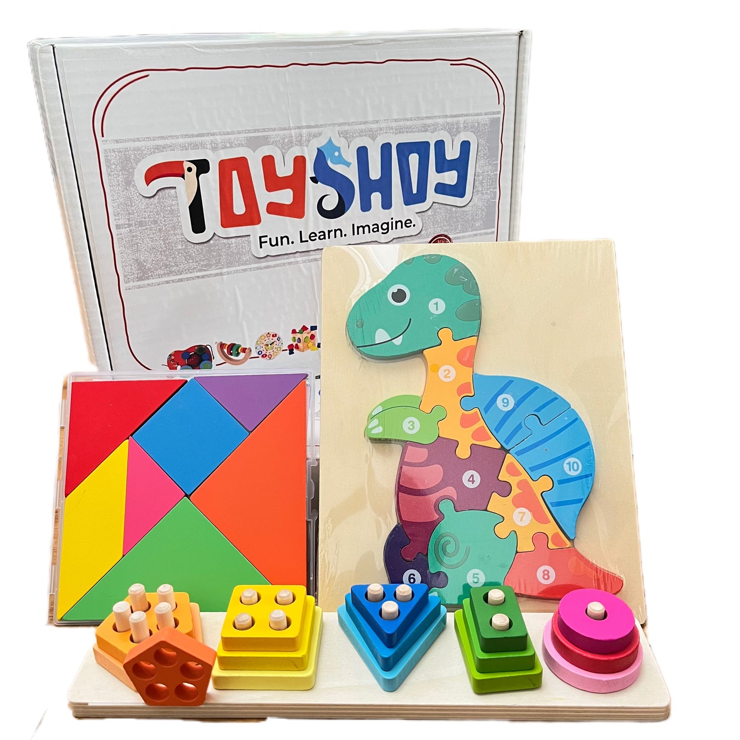 PRE MATH SET03: Contains Geometric Shape Stacker, Tangram, Numbered Puzzle