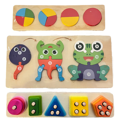 PRE MATH SET02: Contains 5-in-1 Stacker, Make-a-whole, 13pcs Lifecycle Puzzle