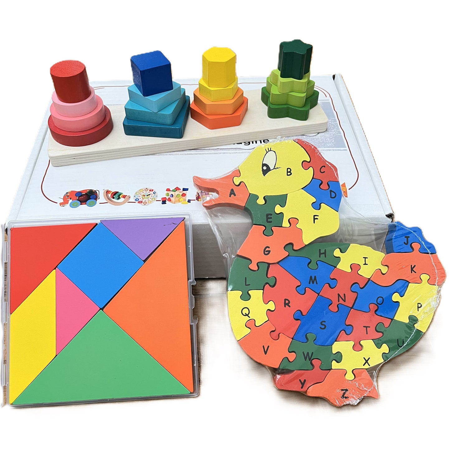 PRE MATH SET04a: Contains Shape stacker, Tangram, Numbered Puzzle