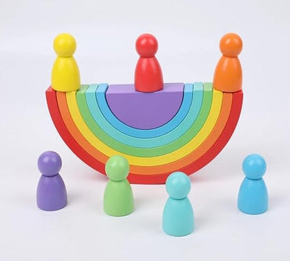 Rainbow stacker with peg dolls 7 peg doll and 7 stackers