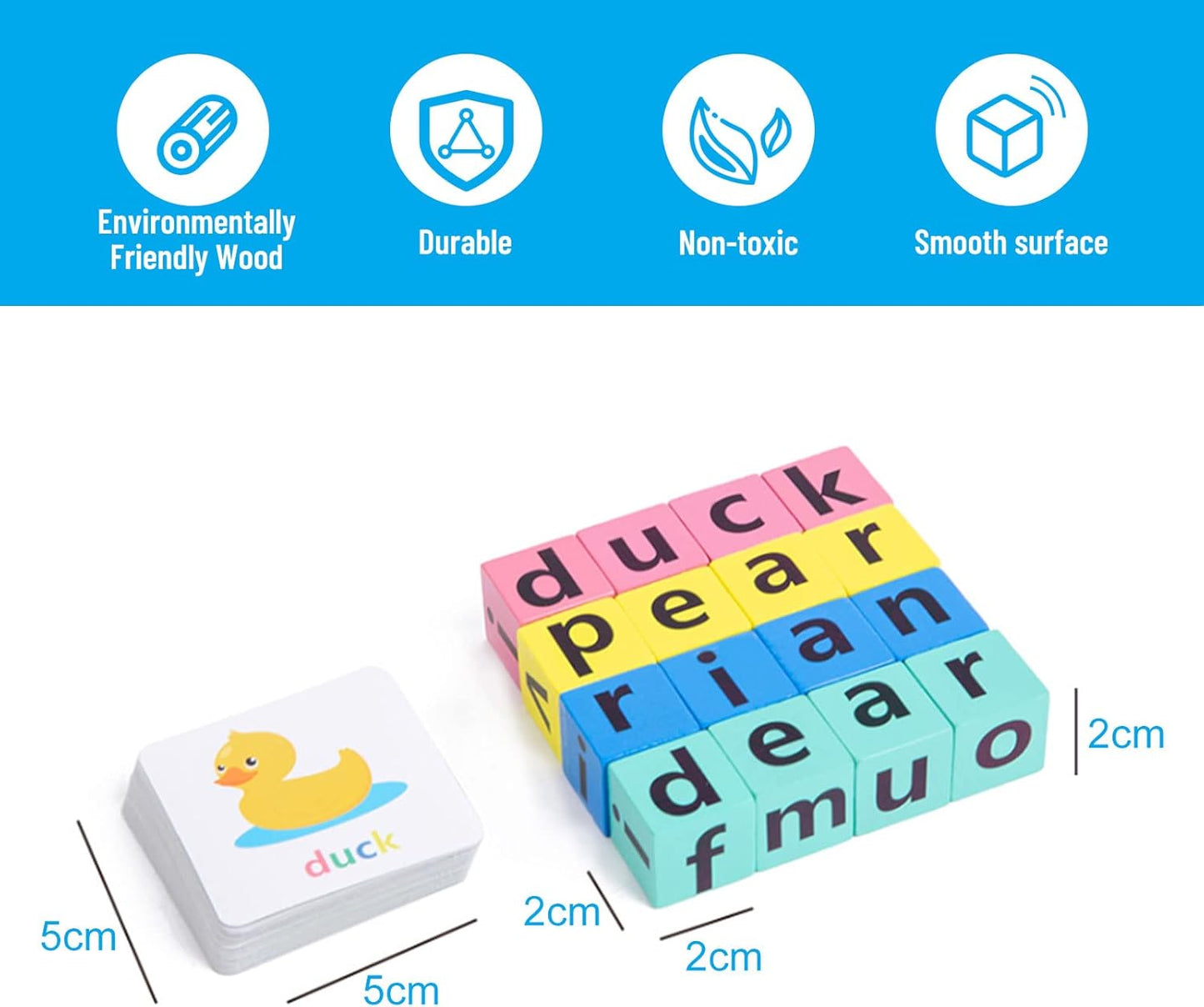 Spelling Game with Wooden Cube Letter Blocks