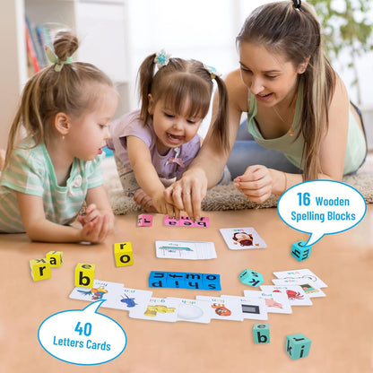 Spelling Game with Wooden Cube Letter Blocks