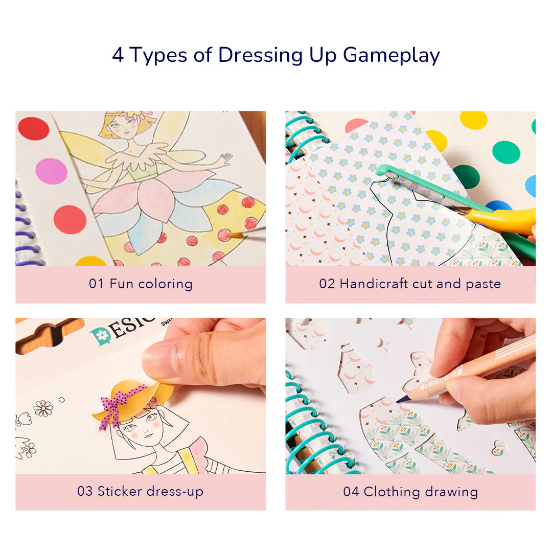 MiDeer Little Designer - Sweet Tea Party | Fashion Design & Watercolor Activity Book for Kids